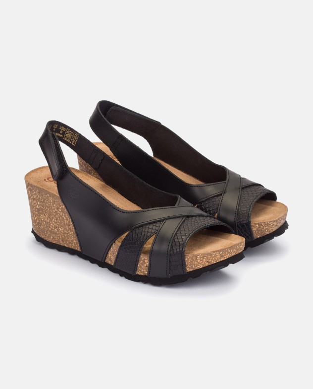 Sandalias De Cuña Wilma Para Mujer - Negro, Punta Redonda, Plantilla Acolchada, Suela De Diamante, Talla 37 EU